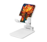 Woshuwo Stained Glasses Lotus Foldable Cell Phone Stand Adjustable Angle Height Desktop Portable Cellphone Cradle Compatible With All Smartphone White-Style