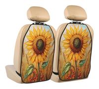 Woshuwo Sunflower And Red Berries Car Seat Back Kick Protectors,2 Pack Kick Mats With Storage Pockets For Vehicles To Protect From Dirt Mud Scratches