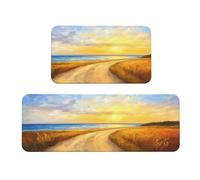 Woshuwo Sunrise The Road Leads To The Sea Kitchen Rugs Set Of 2 Non-Slip Floor Mat Runner Rug Doormat Area Carpet Laundry Room Kitchen Decor