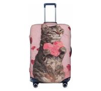 Woshuwo Tabby Cat Holding A Pink Heart Elastic Travel Luggage Covers Dustproof Scratch-Resistant Suitcase Protector Fit 22-24 Inch