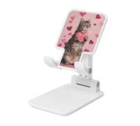 Woshuwo Tabby Cat Holding A Pink Heart Foldable Cell Phone Stand Adjustable Angle Height Desktop Portable Cellphone Cradle Compatible With All Smartphone White-Style