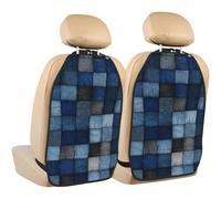 Woshuwo The Blue Denim Checker Pattern Car Seat Back Kick Protectors,2 Pack Kick Mats With Storage Pockets For Vehicles To Protect From Dirt Mud Scratches
