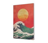 Woshuwo The Sun Rising Over Waves Japanese Art Canvas Wall Art Poster Aesthetic Print Painting For Dorm Bedroom Living Room,30x45cm Framed