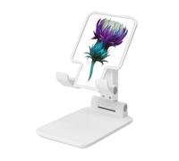 Woshuwo Thistle Flower Bud In Teal And Purple Foldable Cell Phone Stand Adjustable Angle Height Desktop Portable Cellphone Cradle Compatible With All Smartphone White-Style
