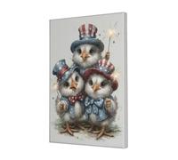 Woshuwo Three Chickens Celebrating The Fourth Of July Canvas Wall Art Poster Aesthetic Print Painting For Dorm Bedroom Living Room,30x45cm Framed