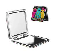 Woshuwo Three Colorful Ghosts With Bow Travel Makeup Mirror Double-Sided Pu Leather Portable Compact Pocket Magnifying Mirrors