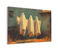 Woshuwo Three Ghosts Hanging On Clothesline Rustic Canvas Wall Art Aesthetic Poster Print Painting For Dorm Living Room,30x45cm Framed