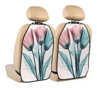 Woshuwo Three Pink Tulips X-Ray Car Seat Back Kick Protectors,2 Pack Kick Mats With Storage Pockets For Vehicles To Protect From Dirt Mud Scratches