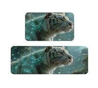 Woshuwo Tiger Standing In A Mystical Forest Kitchen Rugs Set Of 2 Non-Slip Floor Mat Runner Rug Doormat Area Carpet Laundry Room Kitchen Decor