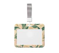 Woshuwo Tropical Leaves Green and Gold Sliding Id Badge Holder Hard Plastic Work Card Case Name Tag Protector for Nurses Office