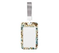 Woshuwo Turquoise Peonies Brown Leaves Sliding Id Badge Holder Hard Plastic Work Card Case Name Tag Protector for Nurses Office