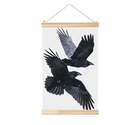 Woshuwo Two Flying Ravens Birds Linen Hanging Painting, Linen Wall Art Home Art Piece Modern Artwork Farmhouse Decor 40x60 Cm