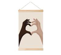 Woshuwo Two Hands Forming Heart Shape Linen Hanging Painting, Linen Wall Art Home Art Piece Modern Artwork Farmhouse Decor 40x60 Cm