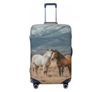 Woshuwo Two Horses Standing On The Grass Elastic Travel Luggage Covers Dustproof Scratch-Resistant Suitcase Protector Fit 22-24 Inch