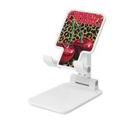Woshuwo Two Large Red Cherries On Leopard Print Foldable Cell Phone Stand Adjustable Angle Height Desktop Portable Cellphone Cradle Compatible With All Smartphone White-Style