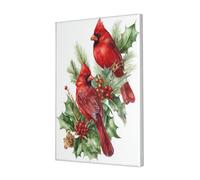 Woshuwo Two Red Birds On The Holly Branches Canvas Wall Art Poster Aesthetic Print Painting For Dorm Bedroom Living Room,30x45cm Framed