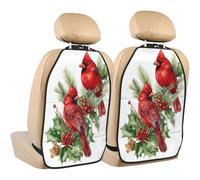 Woshuwo Two Red Birds On The Holly Branches Car Seat Back Kick Protectors,2 Pack Kick Mats With Storage Pockets For Vehicles To Protect From Dirt Mud Scratches