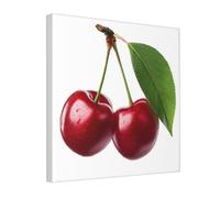 Woshuwo Two Red Cherries With Leaves Canvas Wall Art Poster Aesthetic Print Painting For Dorm Bedroom Living Room,30x30cm Framed