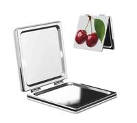 Woshuwo Two Red Cherries With Leaves Travel Makeup Mirror Double-Sided Pu Leather Portable Compact Pocket Magnifying Mirrors