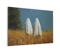 Woshuwo Two White Ghosts In Countryside Canvas Wall Art Aesthetic Poster Print Painting For Dorm Living Room,30x45cm Framed