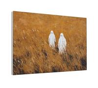 Woshuwo Two White Ghosts In Reed Field Canvas Wall Art Aesthetic Poster Print Painting For Dorm Living Room,30x45cm Framed
