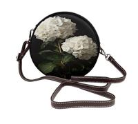 Woshuwo Two White Hydrangeas Women Round Crossbody Bags Leather Sling Bag Purse