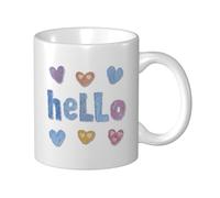Woshuwo Valentine's Day Hello Lettering with Hearts Ceramic Cup, Elegant Coffee Mug Tee Drinkware Water Cup for Home Office 11oz