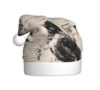 Woshuwo Vintage Birds On Newspaper Santa Hat Adult Xmas Headwear Novelty Christmas Hat