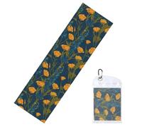 Woshuwo Vintage Botanical Poppy And Lupine Cooling Towels For Neck And Face 40" X 12" Cool Sweat Rags Soft Breathable Chill Ice Towel For Sport Yoga Golf Gym