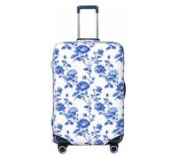 Woshuwo Vintage China Blue Rose Pattern Minimal Elastic Travel Luggage Covers Dustproof Scratch-Resistant Suitcase Protector Fit 22-24 Inch