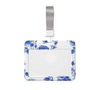 Woshuwo Vintage China Blue Rose Pattern Minimal Sliding Id Badge Holder Hard Plastic Work Card Case Name Tag Protector for Nurses Office