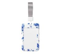 Woshuwo Vintage China Blue Rose Pattern Minimal Sliding Id Badge Holder Hard Plastic Work Card Case Name Tag Protector for Nurses Office