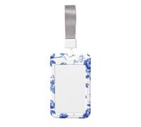 Woshuwo Vintage China Blue Rose Pattern Minimal Sliding Id Badge Holder Hard Plastic Work Card Case Name Tag Protector for Nurses Office