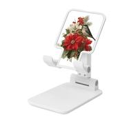 Woshuwo Vintage Christmas Missteltoe Red Puansetia Bird Foldable Cell Phone Stand Adjustable Angle Height Desktop Portable Cellphone Cradle Compatible With All Smartphone White-Style