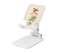 Woshuwo Vintage Christmas Mistletoe Red Ribbon Bow Foldable Cell Phone Stand Adjustable Angle Height Desktop Portable Cellphone Cradle Compatible With All Smartphone White-Style