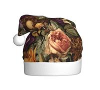 Woshuwo Vintage Flowers Purple Pink Roses Santa Hat Adult Xmas Headwear Novelty Christmas Hat