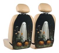 Woshuwo Vintage Ghost In The Garden Pumpkin Car Seat Back Kick Protectors,2 Pack Kick Mats With Storage Pockets For Vehicles To Protect From Dirt Mud Scratches