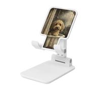 Woshuwo Vintage Golden Doodle Peeking Foldable Cell Phone Stand Adjustable Angle Height Desktop Portable Cellphone Cradle Compatible With All Smartphone White-Style