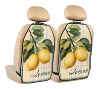 Woshuwo Vintage Lemons On Branch With Leaves Car Seat Back Kick Protectors,2 Pack Kick Mats With Storage Pockets For Vehicles To Protect From Dirt Mud Scratches