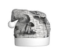 Woshuwo Vintage Mushrooms On Newspaper Santa Hat Adult Xmas Headwear Novelty Christmas Hat