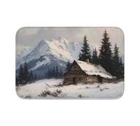 Woshuwo Vintage Old Log Cabin In The Snowy Mountain Door Mats,Non-Slip Doormat For Outside Indoor Entry Farmhouse Home Rugs,40x60cm