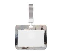 Woshuwo Vintage Old Log Cabin in The Snowy Mountain Sliding Id Badge Holder Hard Plastic Work Card Case Name Tag Protector for Nurses Office