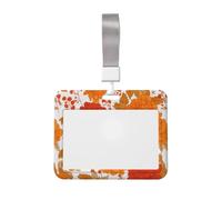 Woshuwo Vintage Orange Red Flowers Retro Sliding Id Badge Holder Hard Plastic Work Card Case Name Tag Protector for Nurses Office