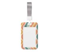 Woshuwo Vintage Peach and Teal Wavy Lines Sliding Id Badge Holder Hard Plastic Work Card Case Name Tag Protector for Nurses Office