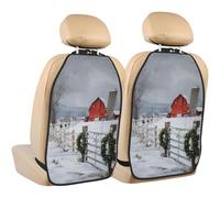Woshuwo Vintage Red Barn Christmas Wreaths Fence Post Car Seat Back Kick Protectors,2 Pack Kick Mats With Storage Pockets For Vehicles To Protect From Dirt Mud Scratches