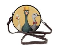 Woshuwo Vintage Three Cartoon Geese Women Round Crossbody Bags Leather Sling Bag Purse