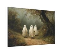 Woshuwo Vintage Three Ghosts In The Woods Canvas Wall Art Aesthetic Poster Print Painting For Dorm Living Room,30x45cm Framed