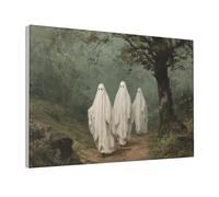 Woshuwo Vintage Three Ghosts Walking In The Woods Canvas Wall Art Aesthetic Poster Print Painting For Dorm Living Room,30x45cm Framed