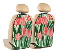 Woshuwo Vintage Tulips Pink Flowers Car Seat Back Kick Protectors,2 Pack Kick Mats With Storage Pockets For Vehicles To Protect From Dirt Mud Scratches