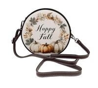 Woshuwo Watercolor Fall Wreath With Leaves Pumpkins Women Round Crossbody Bags Leather Sling Bag Purse
